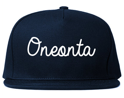Oneonta New York NY Script Mens Snapback Hat Navy Blue