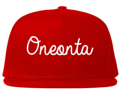 Oneonta New York NY Script Mens Snapback Hat Red