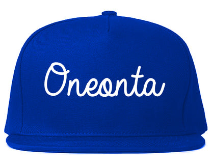 Oneonta New York NY Script Mens Snapback Hat Royal Blue