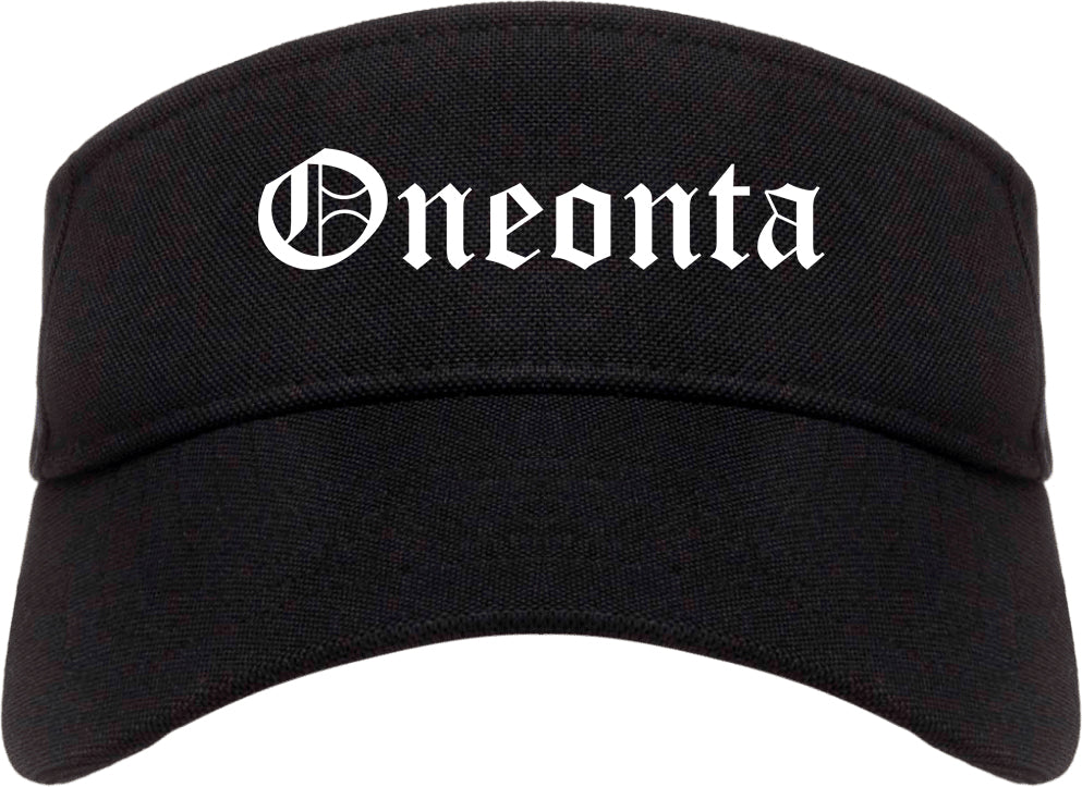 Oneonta New York NY Old English Mens Visor Cap Hat Black