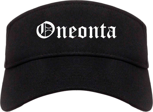 Oneonta New York NY Old English Mens Visor Cap Hat Black