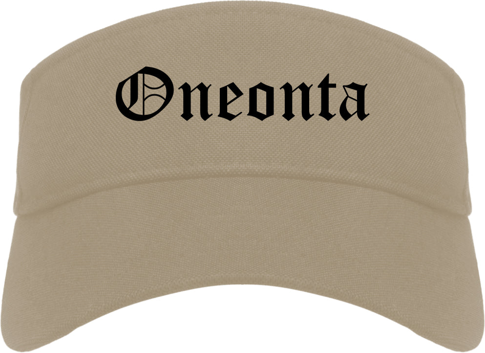 Oneonta New York NY Old English Mens Visor Cap Hat Khaki