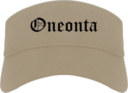 Oneonta New York NY Old English Mens Visor Cap Hat Khaki