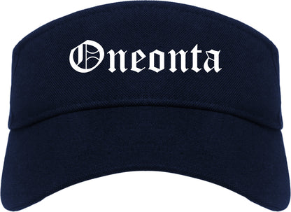Oneonta New York NY Old English Mens Visor Cap Hat Navy Blue