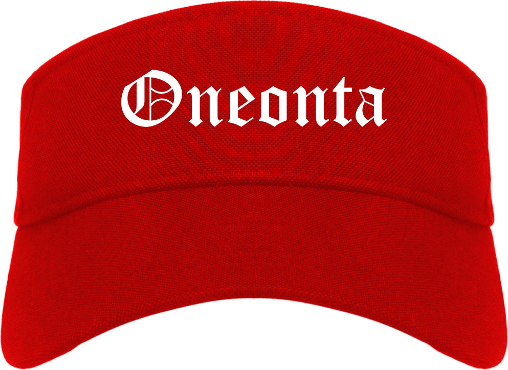 Oneonta New York NY Old English Mens Visor Cap Hat Red