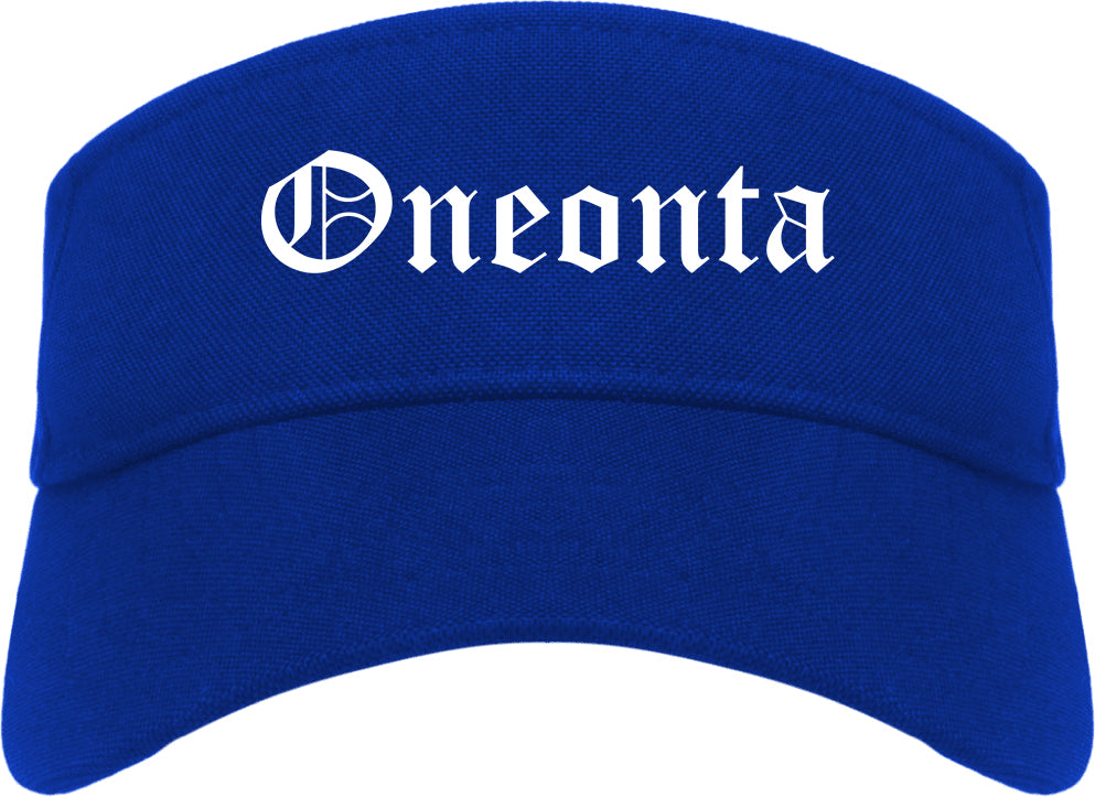 Oneonta New York NY Old English Mens Visor Cap Hat Royal Blue