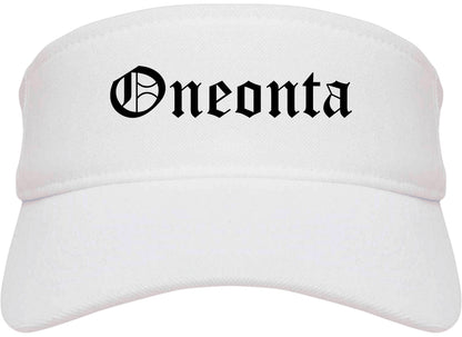 Oneonta New York NY Old English Mens Visor Cap Hat White