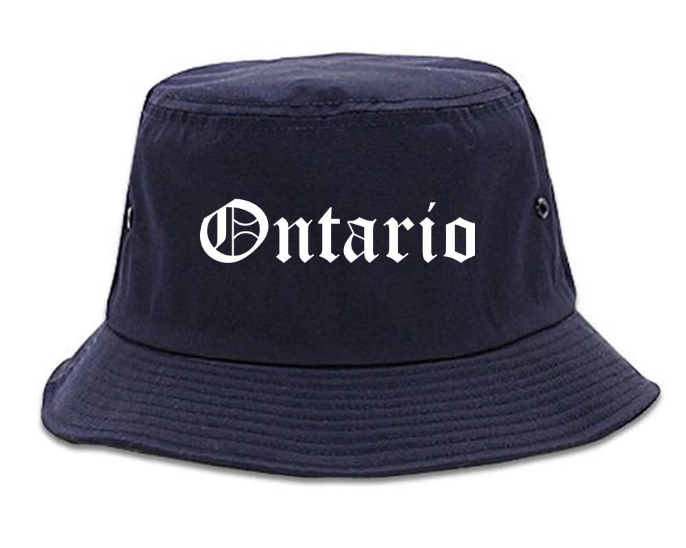 Ontario California CA Old English Mens Bucket Hat Navy Blue