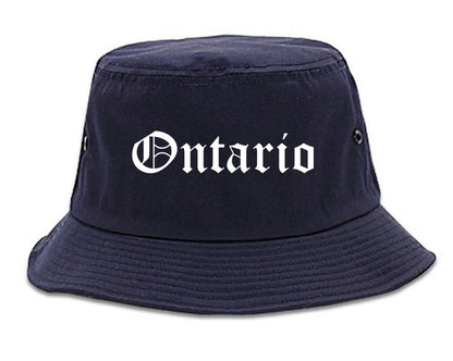 Ontario California CA Old English Mens Bucket Hat Navy Blue