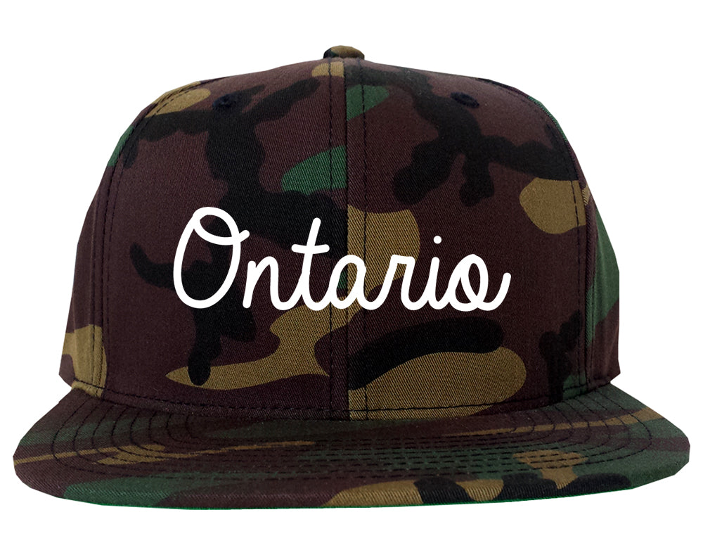 Ontario Ohio OH Script Mens Snapback Hat Army Camo