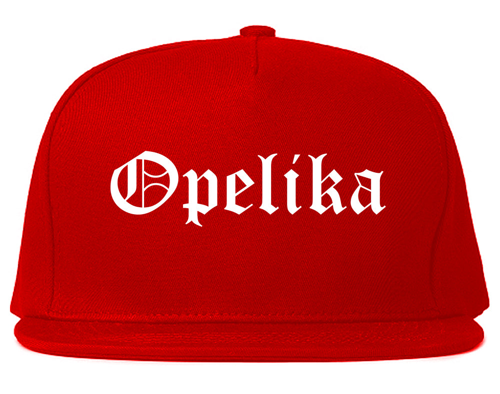 Opelika Alabama AL Old English Mens Snapback Hat Red