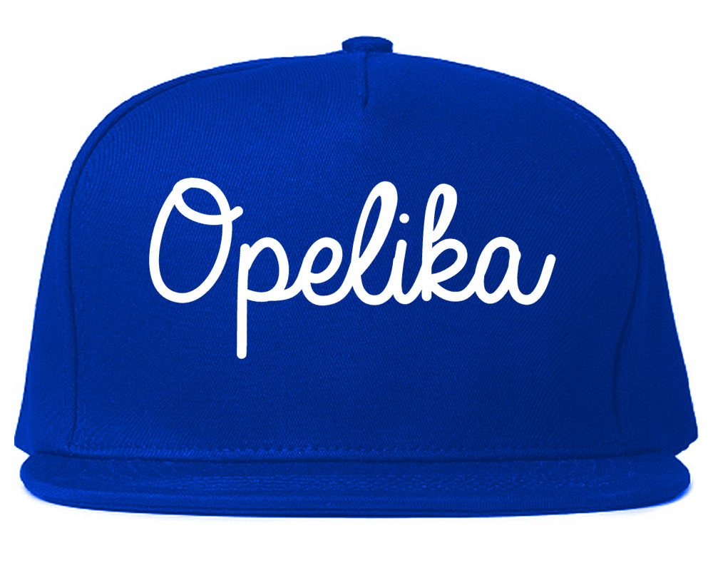 Opelika Alabama AL Script Mens Snapback Hat Royal Blue