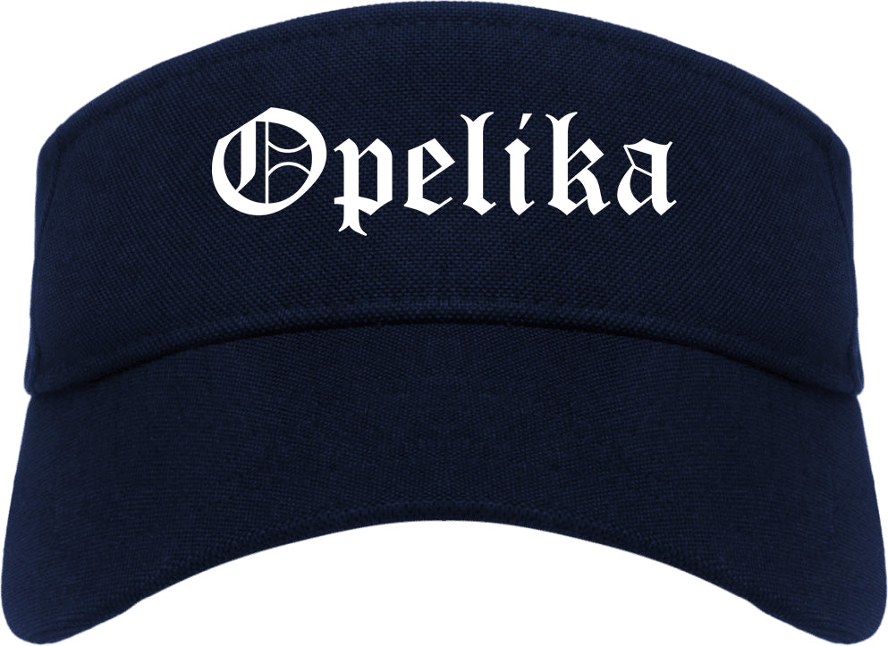 Opelika Alabama AL Old English Mens Visor Cap Hat Navy Blue