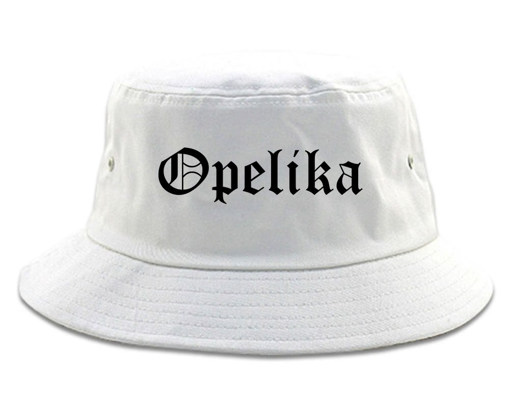 Opelika Alabama AL Old English Mens Bucket Hat White