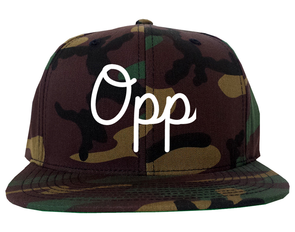 Opp Alabama AL Script Mens Snapback Hat Army Camo