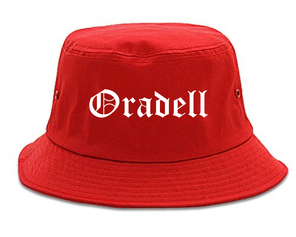 Oradell New Jersey NJ Old English Mens Bucket Hat Red
