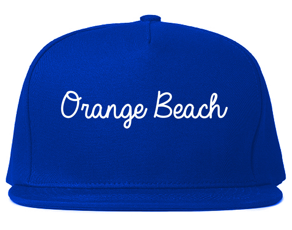 Orange Beach Alabama AL Script Mens Snapback Hat Royal Blue