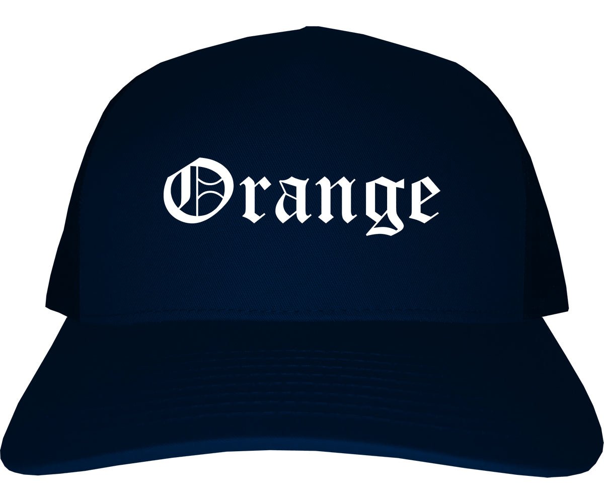 Orange California CA Old English Mens Trucker Hat Cap Navy Blue