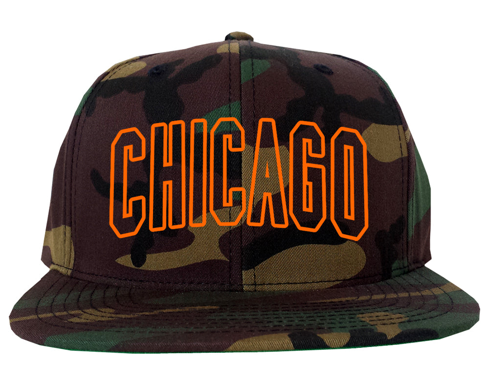 Orange Chicago Illinois Outline Mens Snapback Hat Camo