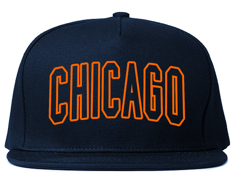 Orange Chicago Illinois Outline Mens Snapback Hat Navy Blue