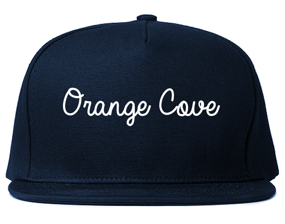 Orange Cove California CA Script Mens Snapback Hat Navy Blue