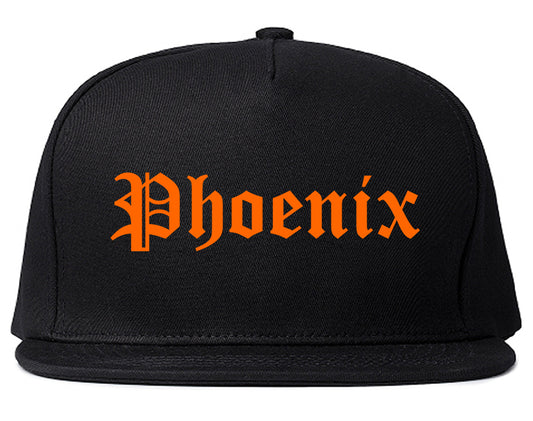 Orange Phoenix Old English Mens Snapback Hat Black
