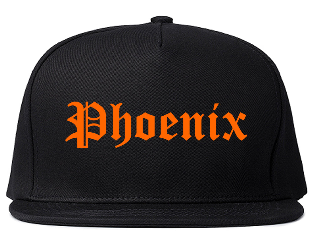 Orange Phoenix Old English Mens Snapback Hat Black