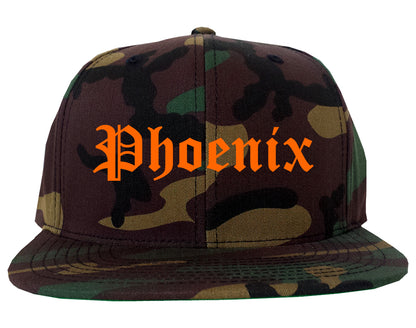 Orange Phoenix Old English Mens Snapback Hat Camo