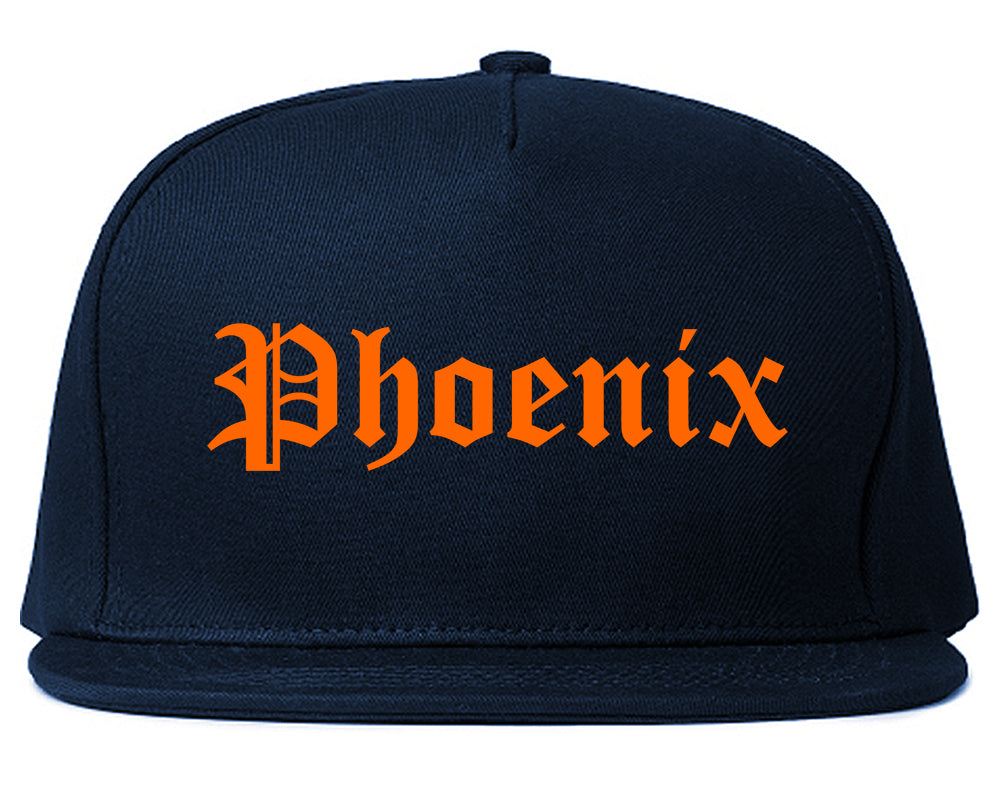 Orange Phoenix Old English Mens Snapback Hat Navy Blue