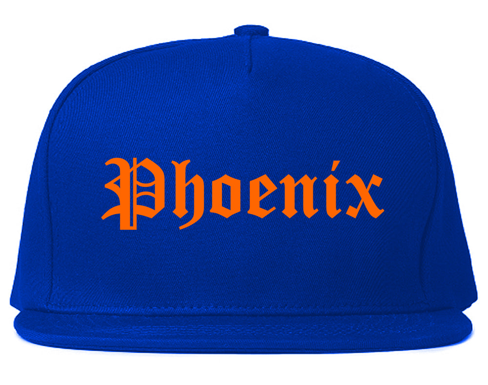 Orange Phoenix Old English Mens Snapback Hat Royal Blue