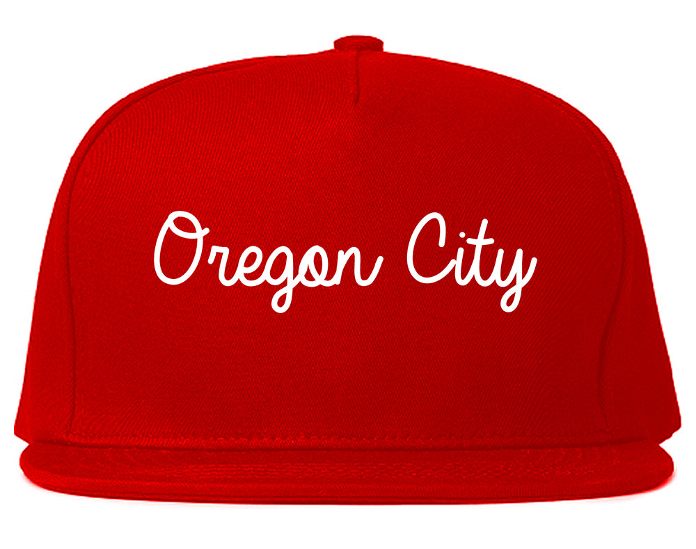 Oregon City Oregon OR Script Mens Snapback Hat Red