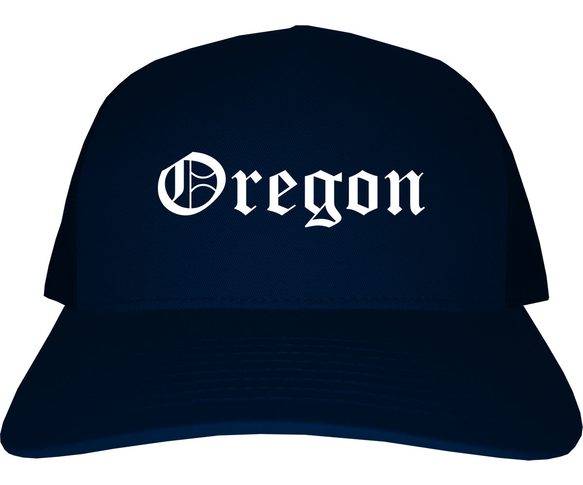 Oregon Ohio OH Old English Mens Trucker Hat Cap Navy Blue