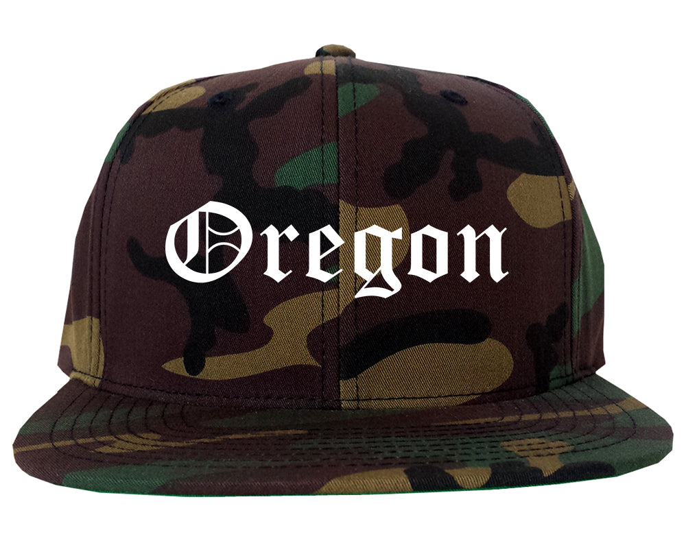 Oregon Wisconsin WI Old English Mens Snapback Hat Army Camo