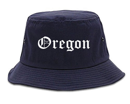 Oregon Wisconsin WI Old English Mens Bucket Hat Navy Blue