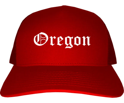 Oregon Wisconsin WI Old English Mens Trucker Hat Cap Red