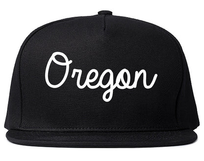 Oregon Wisconsin WI Script Mens Snapback Hat Black