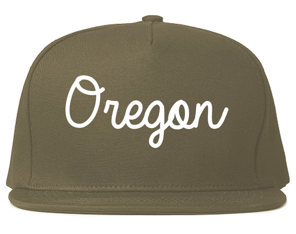 Oregon Wisconsin WI Script Mens Snapback Hat Grey