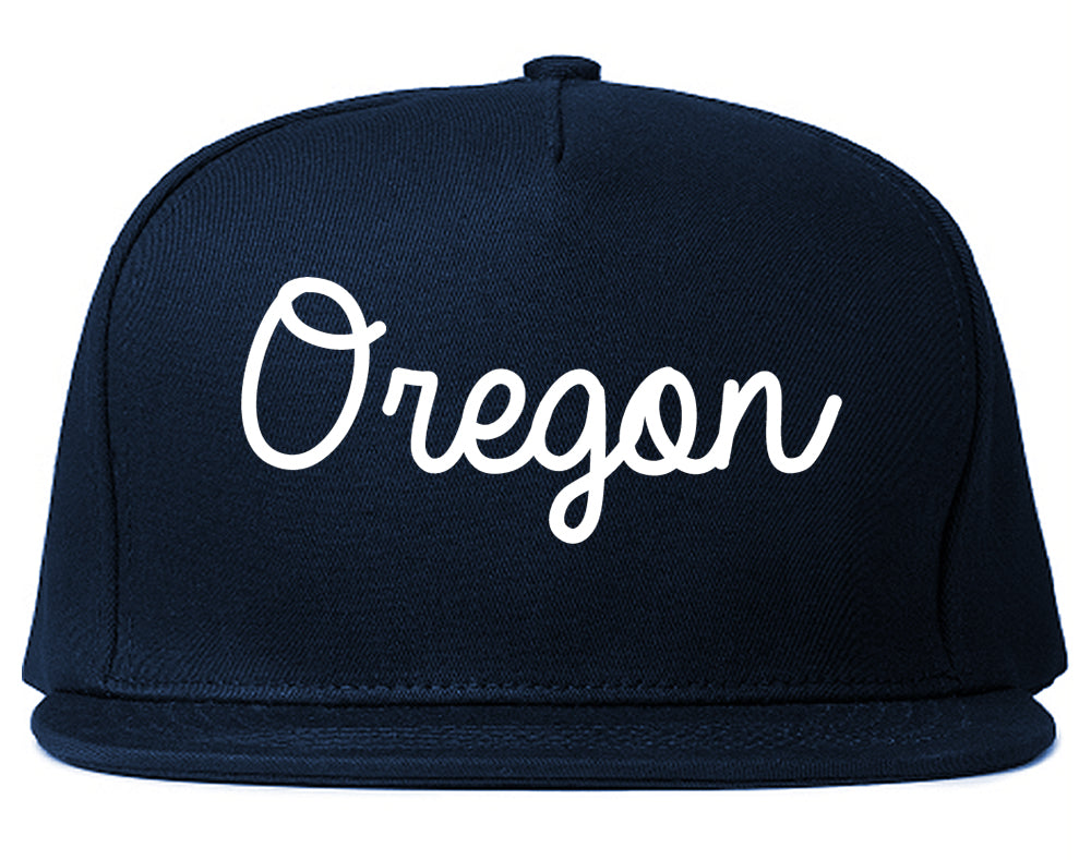 Oregon Wisconsin WI Script Mens Snapback Hat Navy Blue