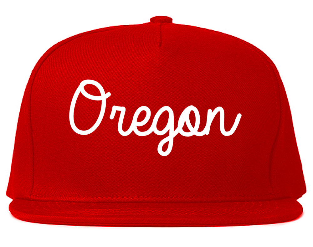Oregon Wisconsin WI Script Mens Snapback Hat Red