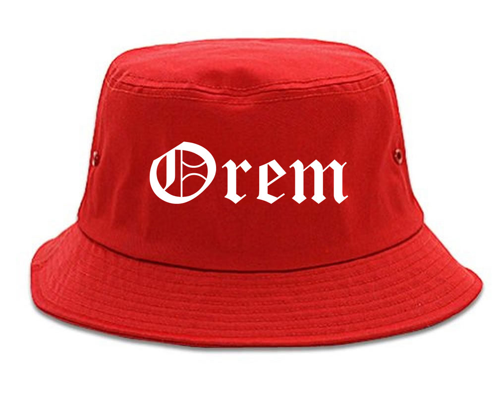 Orem Utah UT Old English Mens Bucket Hat Red
