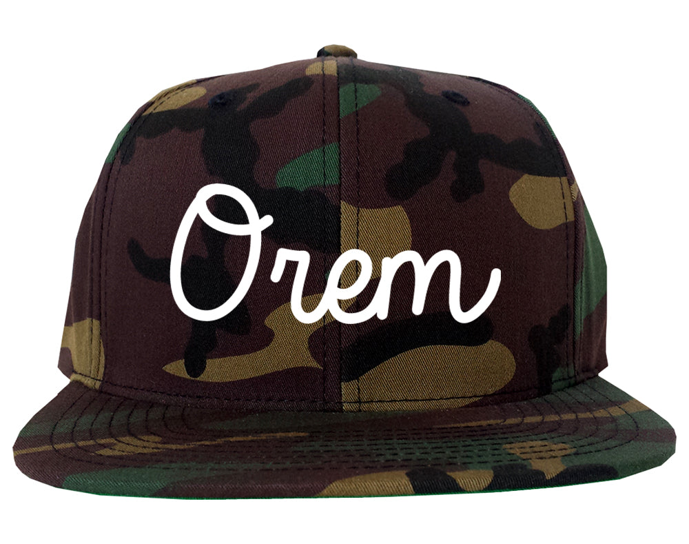 Orem Utah UT Script Mens Snapback Hat Army Camo