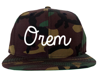 Orem Utah UT Script Mens Snapback Hat Army Camo