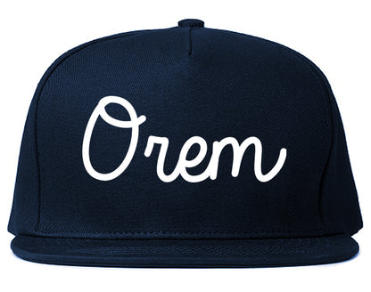 Orem Utah UT Script Mens Snapback Hat Navy Blue