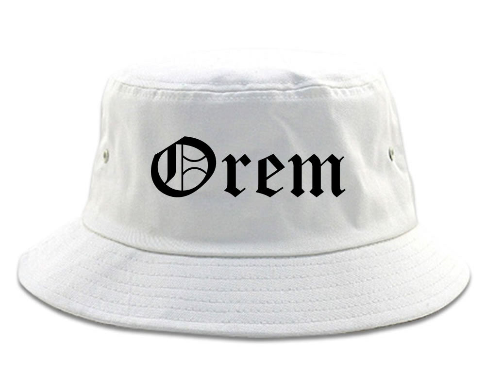 Orem Utah UT Old English Mens Bucket Hat White