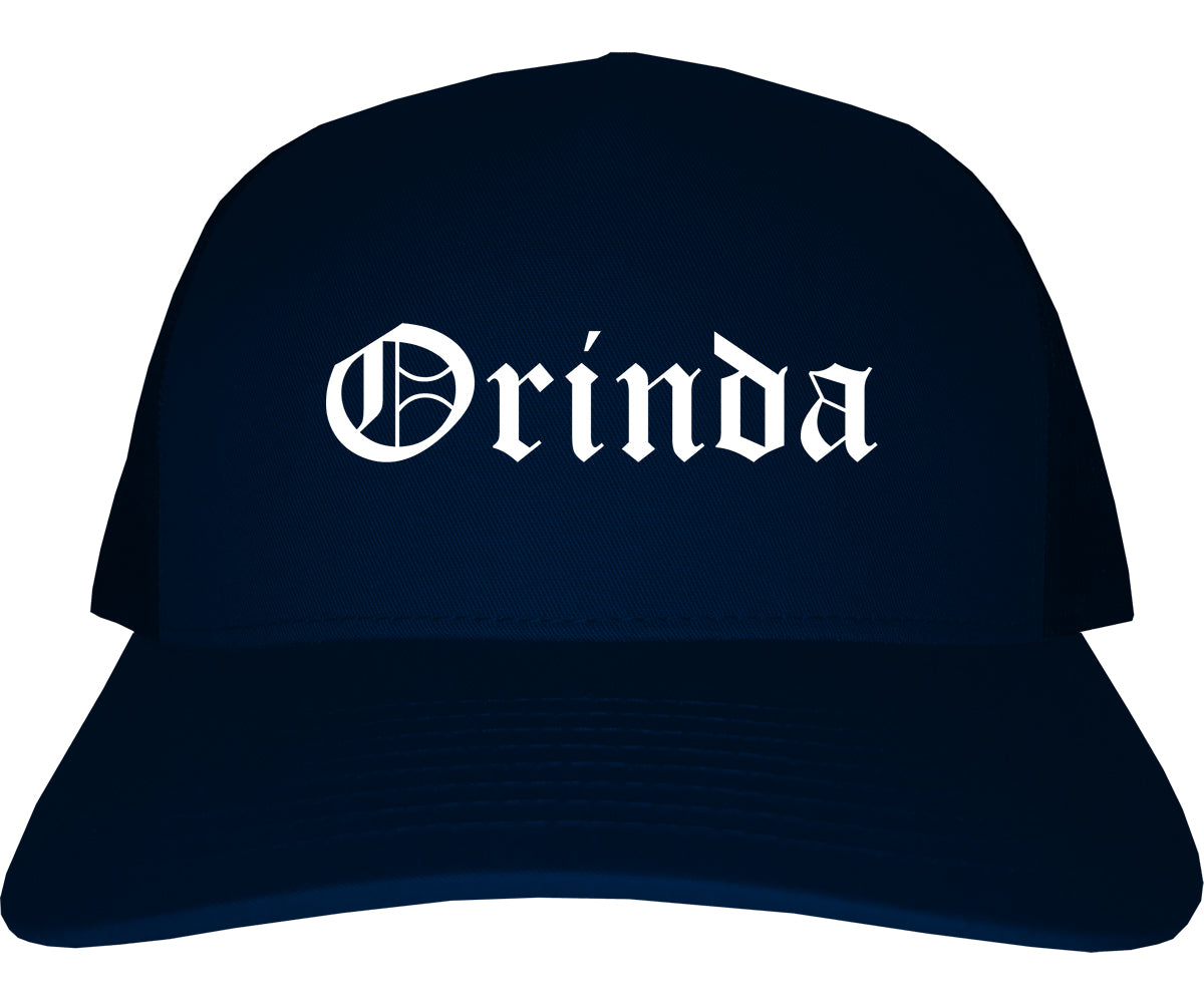 Orinda California CA Old English Mens Trucker Hat Cap Navy Blue