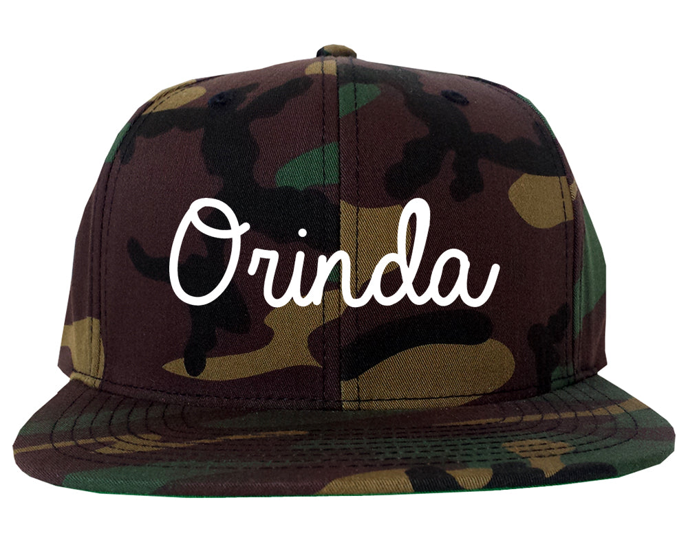 Orinda California CA Script Mens Snapback Hat Army Camo