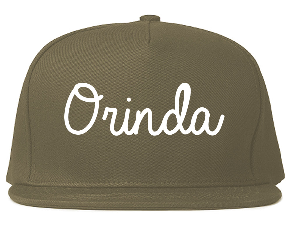 Orinda California CA Script Mens Snapback Hat Grey