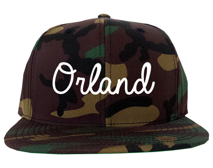 Orland California CA Script Mens Snapback Hat Army Camo