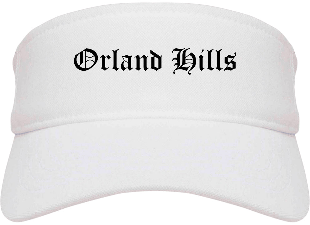 Orland Hills Illinois IL Old English Mens Visor Cap Hat White