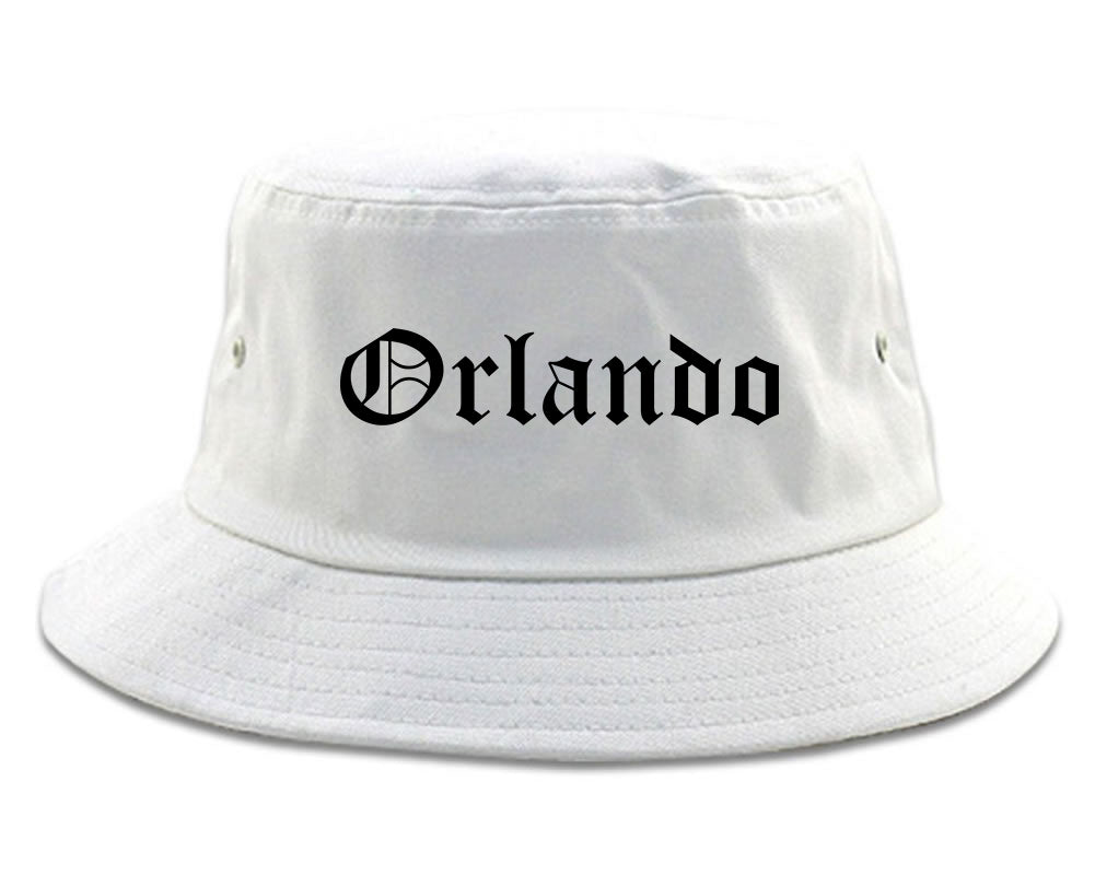 Orlando Florida FL Old English Mens Bucket Hat White